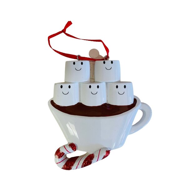 Hot Chocolate Mug With Marshmallows Christmas Ornament Smiling Marshmallow Faces - Picture 1 of 4